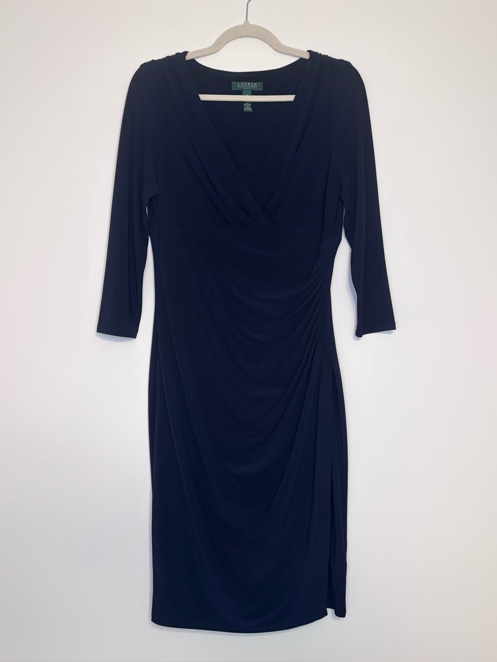 Lauren Ralph Lauren Faux Wrap Navy Dress Event Career Office Cocktail 10